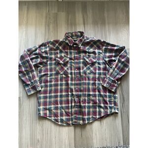 OshKosh B'gosh Flannel Shirt Men XXL 2XL Green Red Plaid Casual Pearl Snap